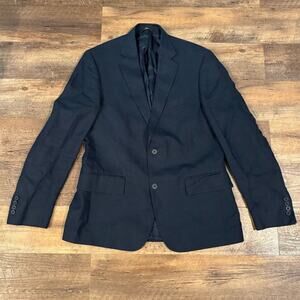 Nordstrom Men's Shop Navy Blue Linen Blazer 42R Classic Coastal Ivy Prep READ